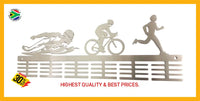 Man Swim Bike Run Triathlon 48 Tier Medal Hanger Stainless Steel Brush Finish Sports Medal Hangers