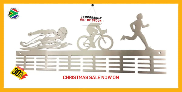 Man Swim Bike Run Triathlon 48 Tier Medal Hanger Stainless Steel Brush Finish Sports Medal Hangers