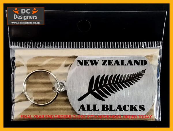 New Zealand All Blacks Single Sided Laser Engraved Key Ring-Bag Tag Key Rings