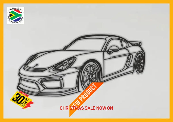 Porsche 981 Cayman Gt4 Front Angle Detailed Silhouette Metal Wall Art