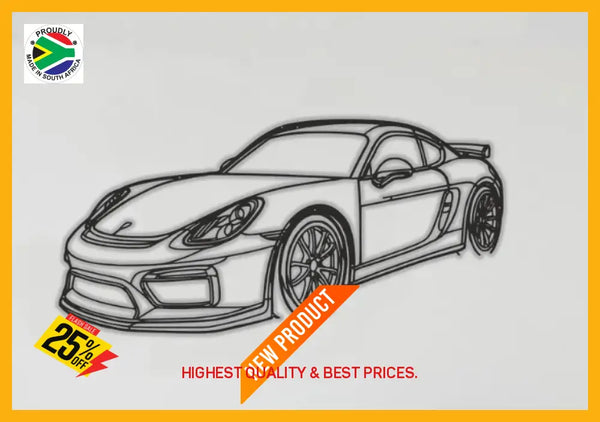 Porsche 981 Cayman Gt4 Front Angle Detailed Silhouette Metal Wall Art