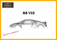 R8 V10 Audi Detailed Silhouette Metal Wall Art