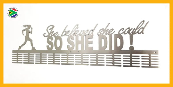 She Believed She Could 100 Tier Medal Hanger Stainless Steel Brush Finish Sports Medal Hangers