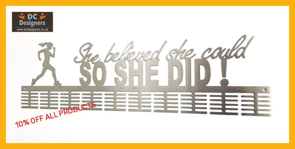 She Believed She Could 100 Tier Medal Hanger Stainless Steel Brush Finish Sports Medal Hangers