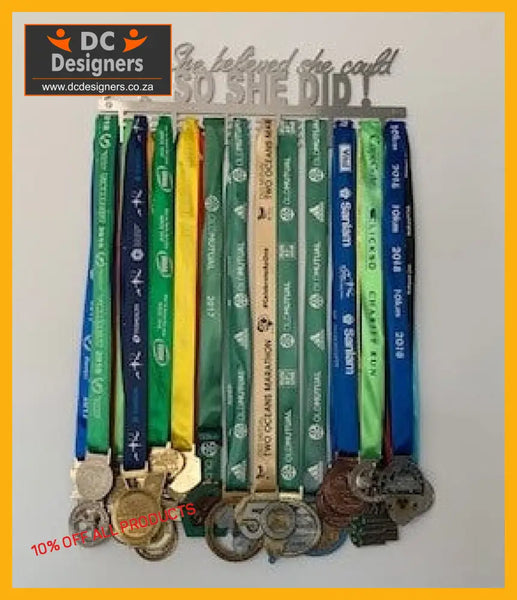 She Believed She Could So Did Running 48 Tier Medal Hanger Stainless Steel Brush Finish Sports