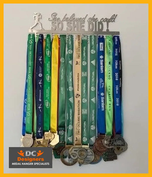 She Believed She Could So Did Running 48 Tier Medal Hanger Stainless Steel Brush Finish Sports