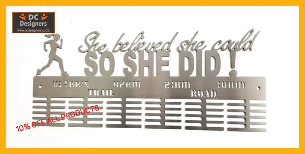 She Believed She Could Ultra’s Trail 60 Tier Medal Hanger Stainless Steel Brush Finish Sports