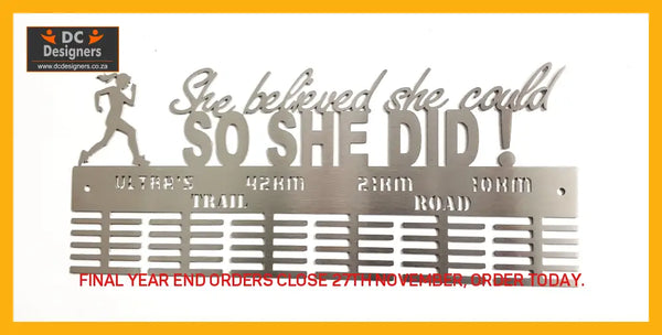 She Believed She Could Ultra’s Trail 60 Tier Medal Hanger Stainless Steel Brush Finish Sports