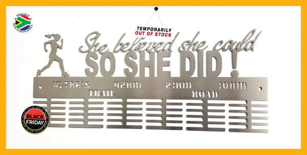 She Believed She Could Ultra’s Trail 60 Tier Medal Hanger Stainless Steel Brush Finish Sports