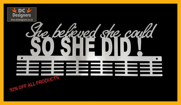 She Believed She Could Words Medal Hanger Stainless Steel Brush Finish / 48 Tier Sports Medal