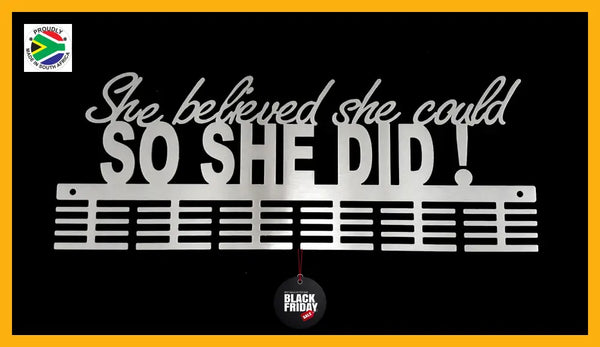 She Believed She Could Words Medal Hanger Stainless Steel Brush Finish / 48 Tier Sports Medal