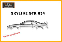 Skyline Gt-R R34 Classic Detailed Silhouette Metal Wall Art