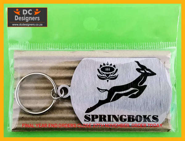 Springboks Single Sided Laser Engraved Key Ring-Bag Tag Key Rings