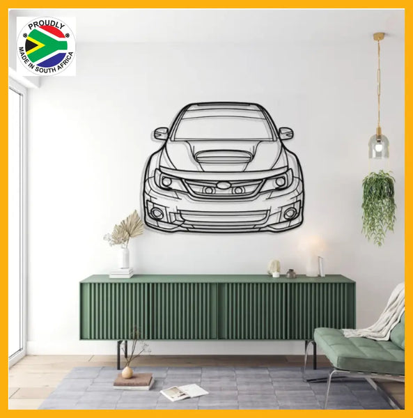 Subaru Wrx Sti Front Angle Detailed Silhouette Metal Wall Art