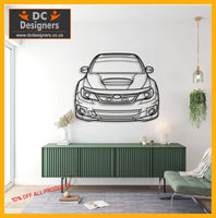 Subaru Wrx Sti Front Angle Detailed Silhouette Metal Wall Art