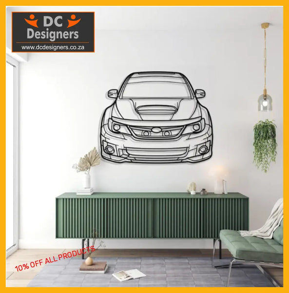 Subaru Wrx Sti Front Angle Detailed Silhouette Metal Wall Art