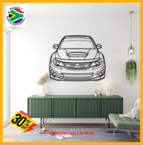 Subaru Wrx Sti Front Angle Detailed Silhouette Metal Wall Art