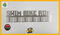 Swim Bike Run Words 48 Tier Medal Hanger Stainless Steel Brush Finish Sports Medal Hangers