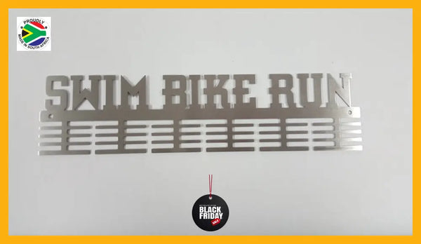 Swim Bike Run Words 48 Tier Medal Hanger Stainless Steel Brush Finish Sports Medal Hangers