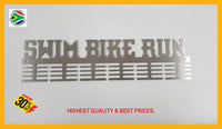 Swim Bike Run Words 48 Tier Medal Hanger Stainless Steel Brush Finish Sports Medal Hangers