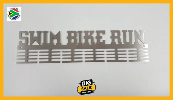 Swim Bike Run Words 48 Tier Medal Hanger Stainless Steel Brush Finish Sports Medal Hangers