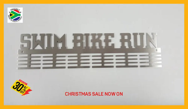 Swim Bike Run Words 48 Tier Medal Hanger Stainless Steel Brush Finish Sports Medal Hangers