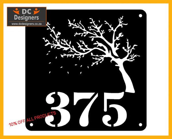 Windy Tree House Number Sign Wall Art