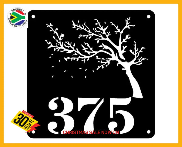 Windy Tree House Number Sign Wall Art