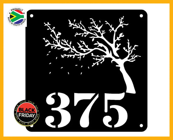 Windy Tree House Number Sign Wall Art