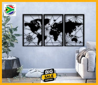 World Map 3 Piece Wall Art