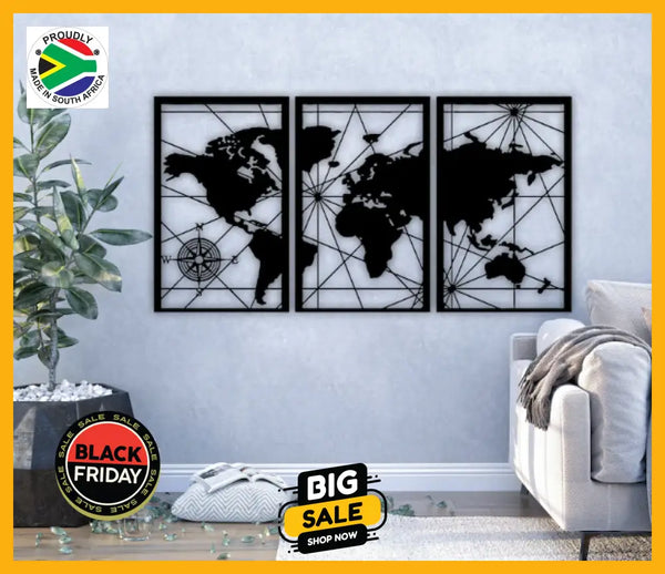 World Map 3 Piece Wall Art