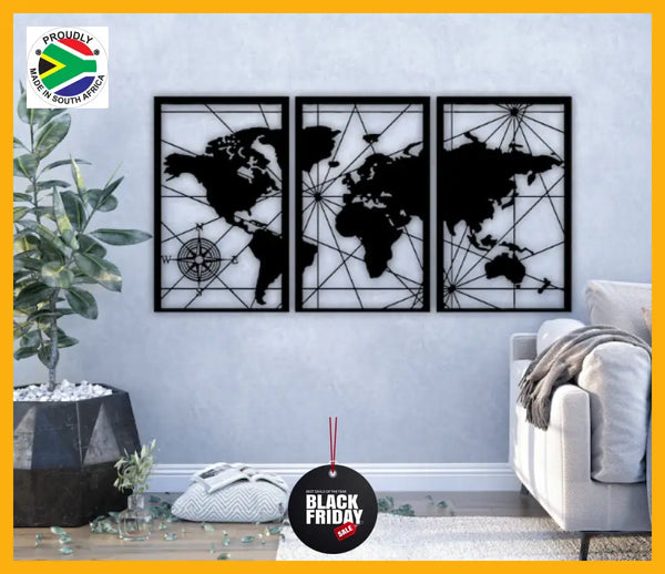 World Map 3 Piece Wall Art