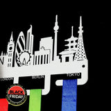 World Marathon Majors City Skyline Medal Hanger Stainless Steel Brush Finish (M-T-O) Sports Hangers