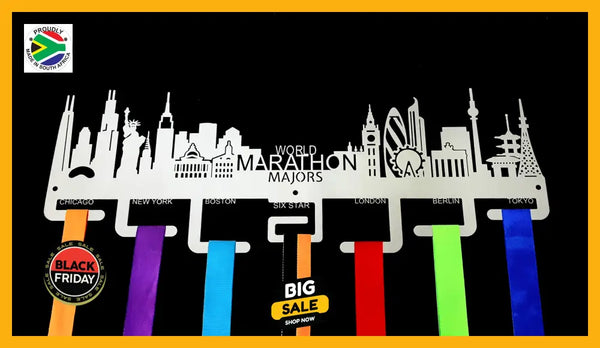 World Marathon Majors City Skyline Medal Hanger Stainless Steel Brush Finish (M-T-O) Sports Hangers