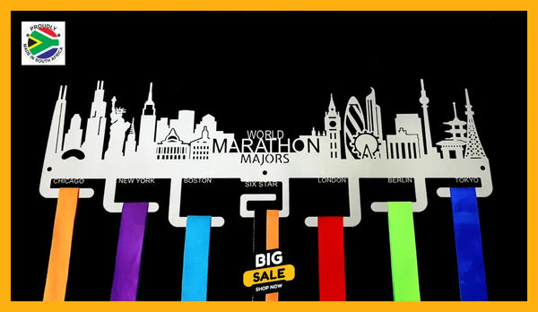 World Marathon Majors City Skyline Medal Hanger Stainless Steel Brush Finish (M-T-O) Sports Hangers